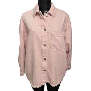 Small Zara Oversized Cotton Lapel Collar Side Pockets Button Down Jacket Shirt